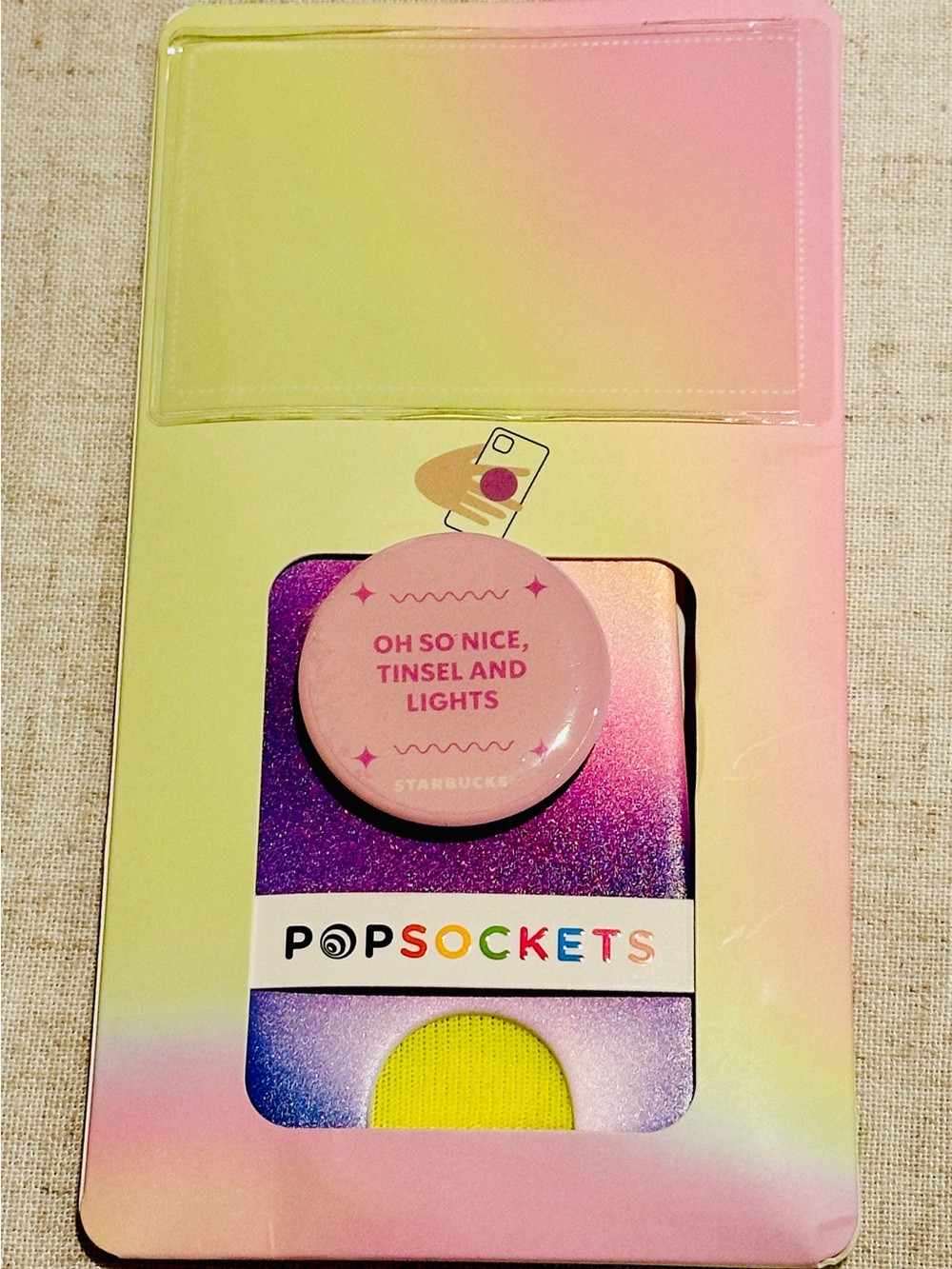 Starbucks PopSockets Card Wallet Phone Grip Holiday Oh So Nice Tinsel Lights NEW